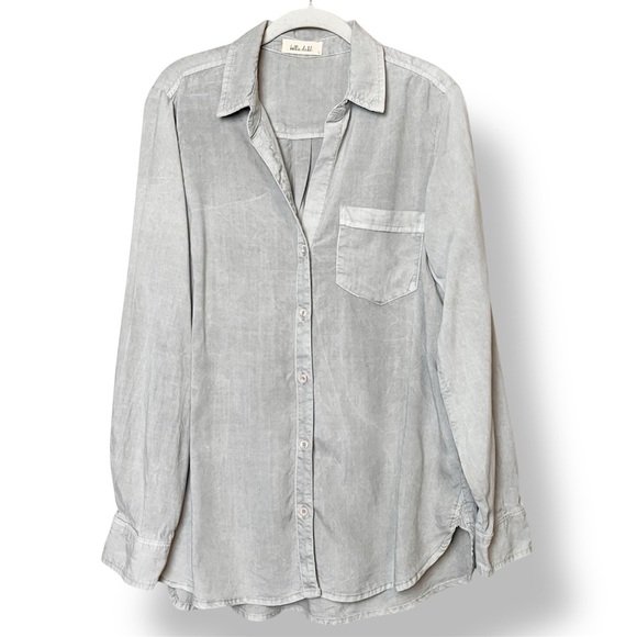 Bella Dahl Gray Tencel Button Front Shirt Large solid blouse top minimalist - Picture 1 of 11